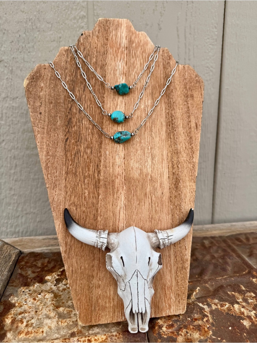 Turquoise Stone Layered Silver Necklace - Women Jewelry